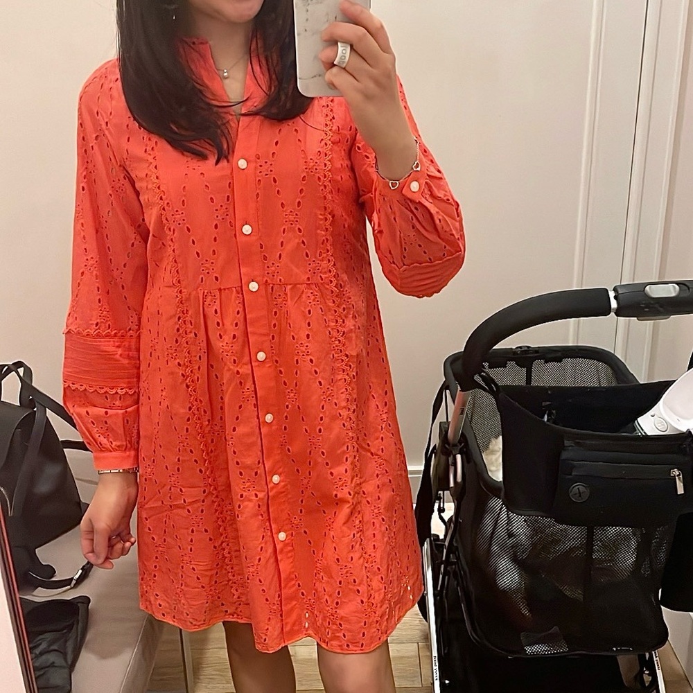 Loft Vibrant Orange Button-Up Dress